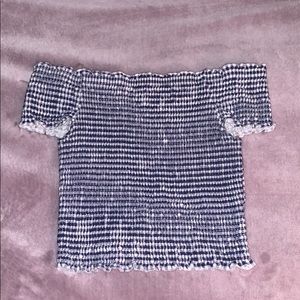Blue and White Striped Smocked Crop Top